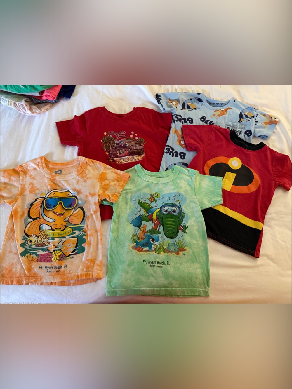 surf style Kids Orange & Green Tie-Dye Fish & Gator Graphic Tees Pack